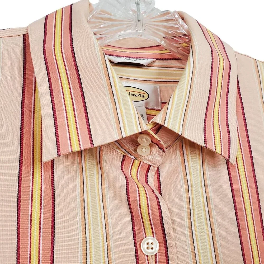 Talbots Sz 12 Shirt Button Down Vertical Stripe Wrinkle Resistant Collared Peach - Picture 4 of 8